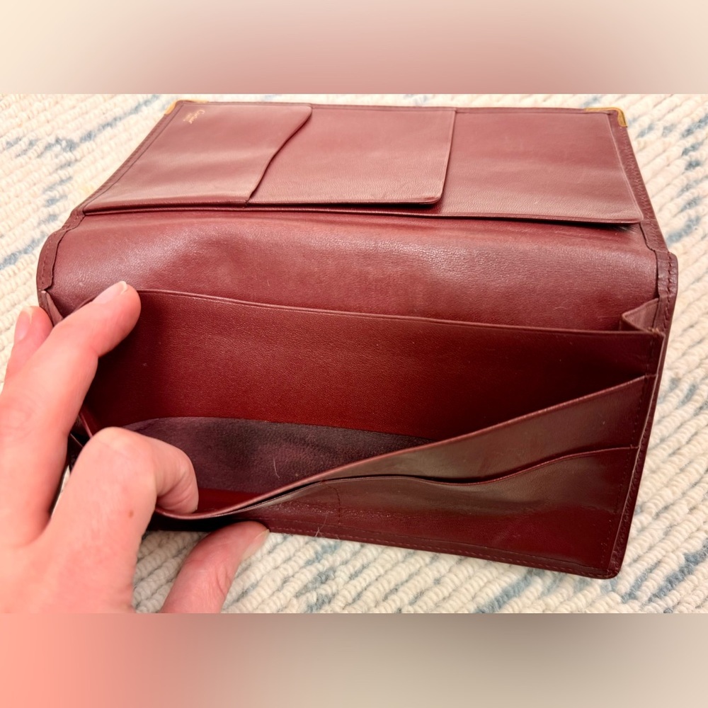 CARTIER Vintage Unisex Must de Cartier Bordeaux Calfskin Long Slim Wallet W Gold - Picture 16 of 16